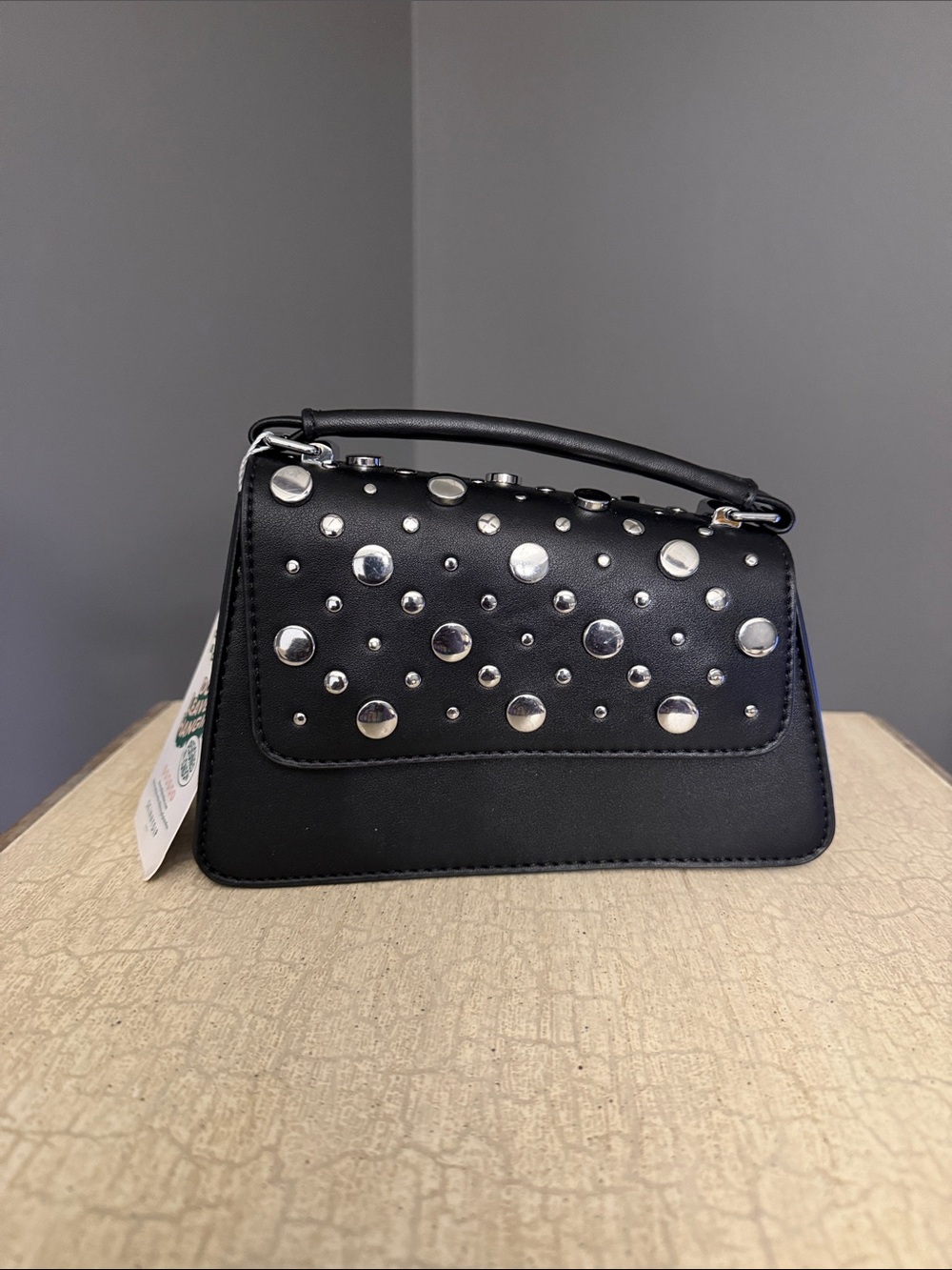 Black Mini Top-Handle Bag with Silver Studs